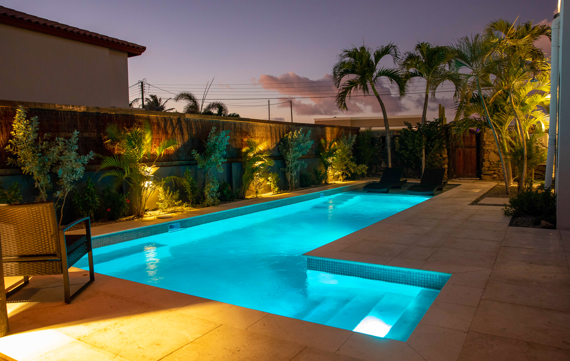 Rent a Villa Aruba Noord Villa Esmeralda Villa Rental Aruba Spa Villa Pool at night